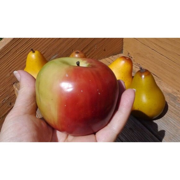 Faux Fruit Basket Decor Lot 9 Realistic Plastic Apples & Pears Staging Prop - Picture 7 of 11